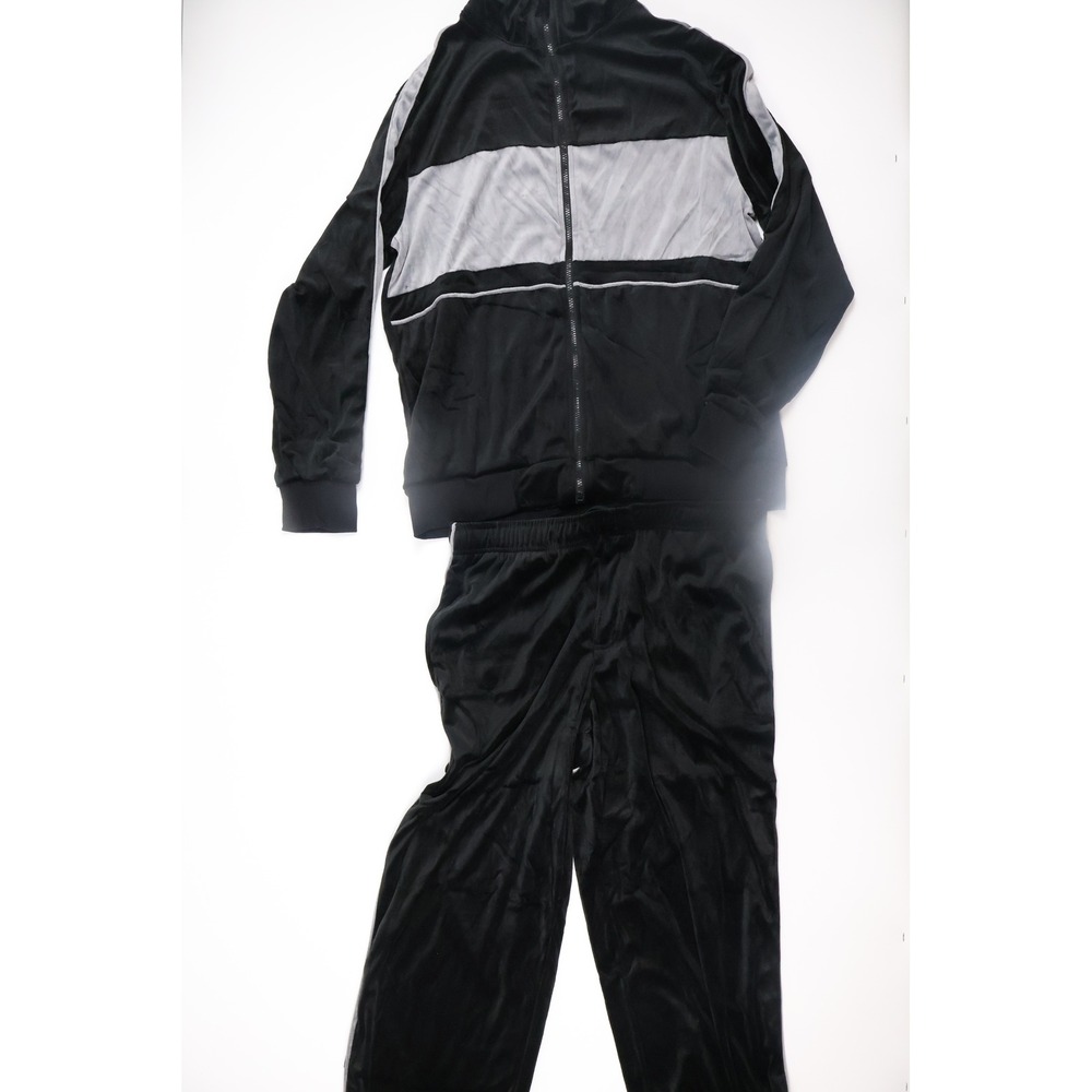 Seventh Avenue Tracksuit Set L Black Velour Colorblock Athletic Loungewear $80